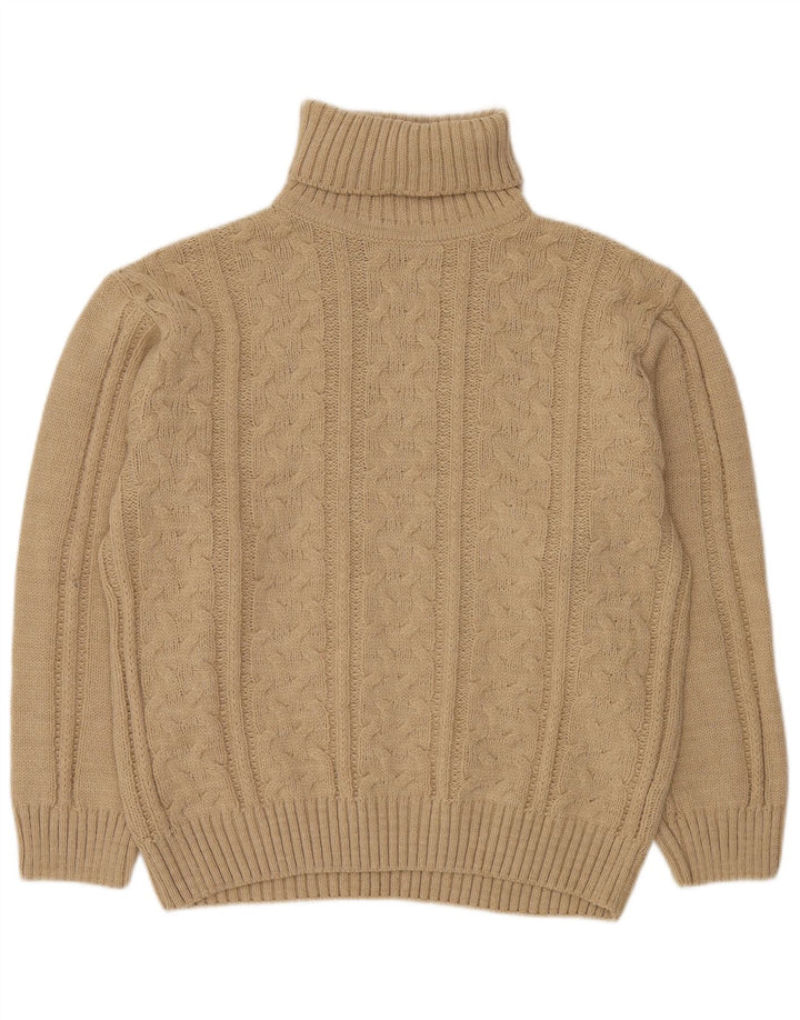 VINTAGE Hombres Roll Neck Jumper Suéter IT 52 Grande Beige Poliacrílico