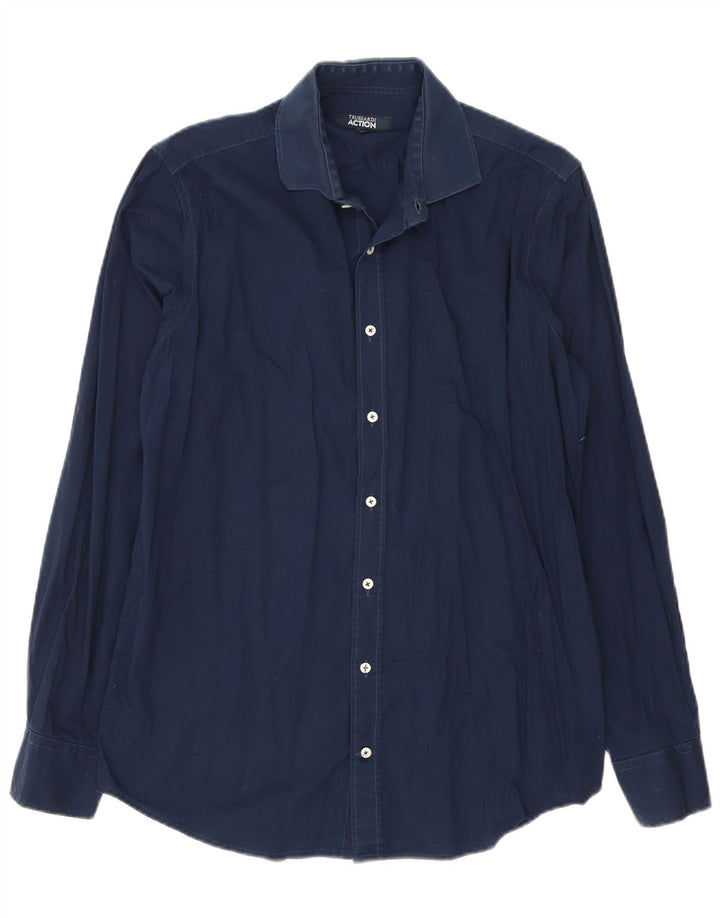 Camisa Trussardi Hombre Talla 41/42 Grande Azul Marino Algodón