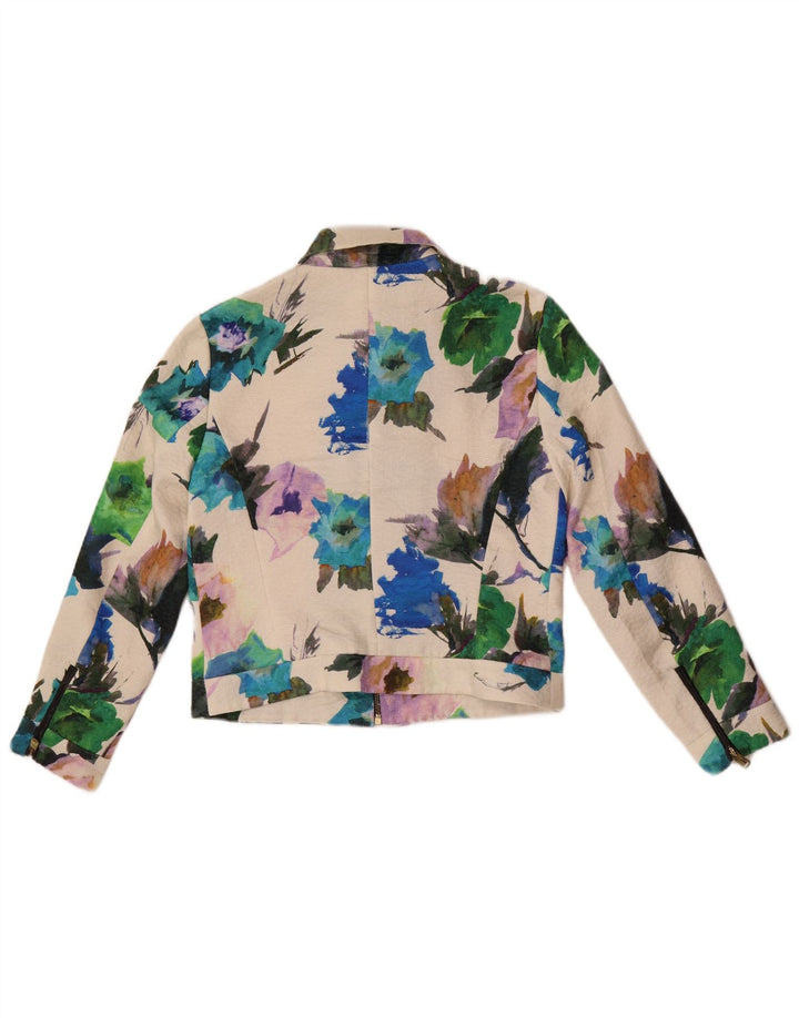 Zara Mujer Crop Blazer Chaqueta UK 44 Mediano Blanco Floral Poliéster