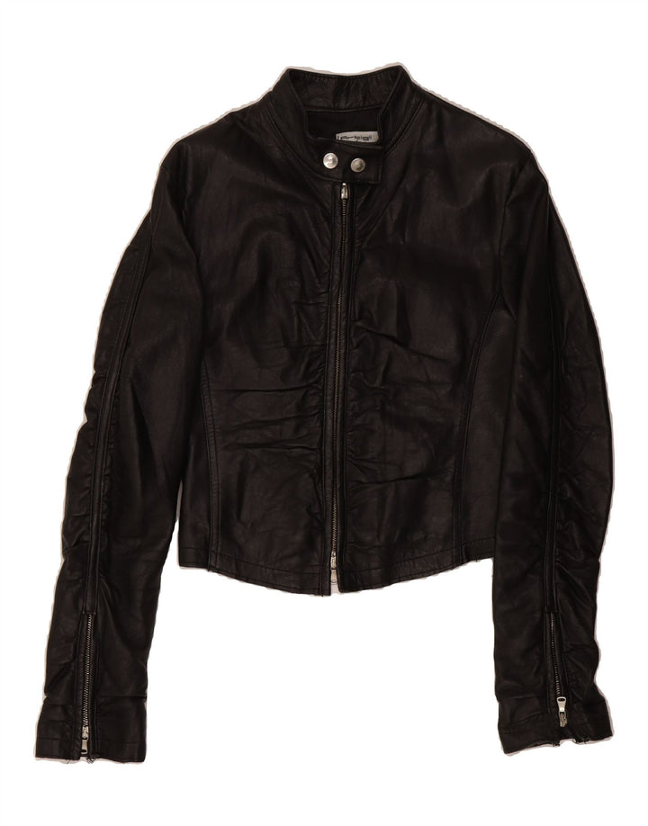 ARTIGLI Womens Crop Leather Jacket UK 10 Small Black Vintage Artigli and Second-Hand Artigli from Messina Hembry 