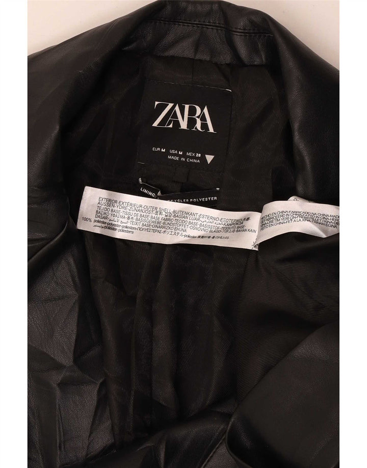 Zara Chaqueta Blazer de Piel Sintética con 2 Botones para Mujer UK 44 Mediana Negra Clásica
