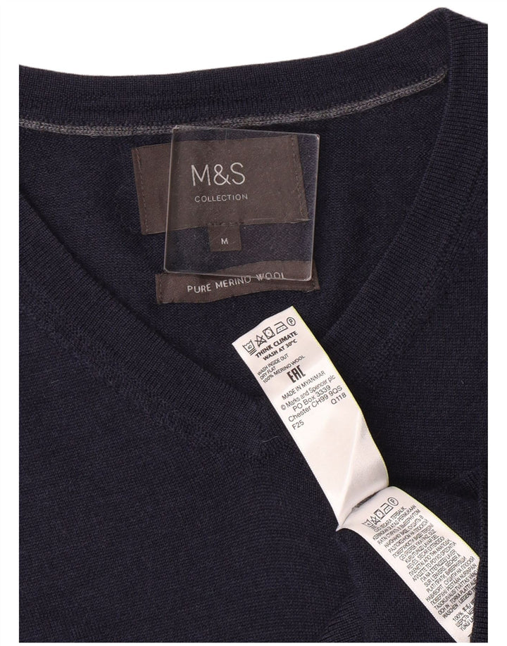Marks & Spencer Jersey con Cuello en V para Hombre Lana Merino Azul Marino Medio