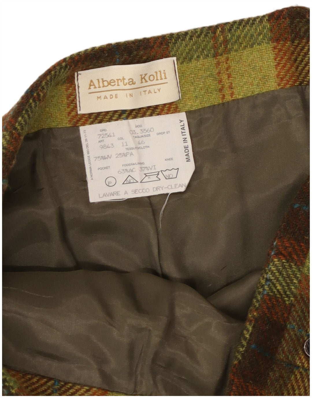 Vintage mujer A-Line falda IT 46 grande W32 verde comprobar acrílico