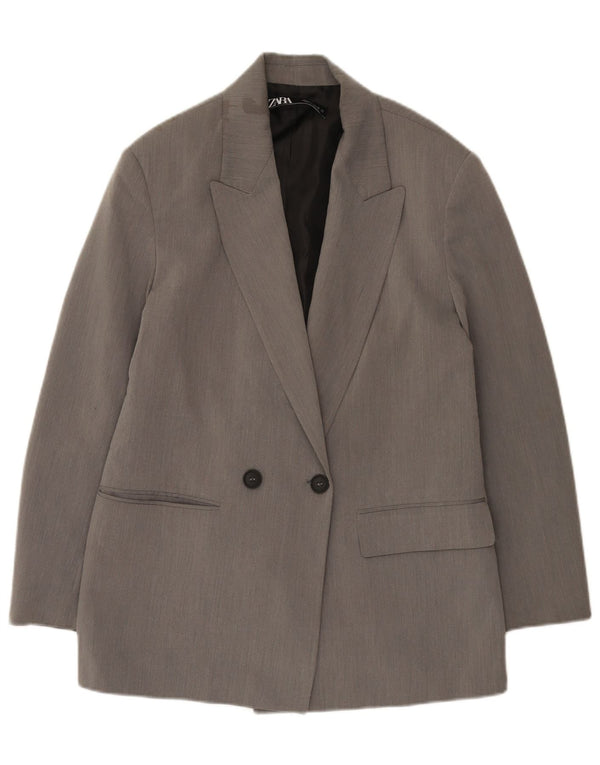Zara Mujer Chaqueta Blazer Extragrande De Doble Botonadura UK 10 Small Gris