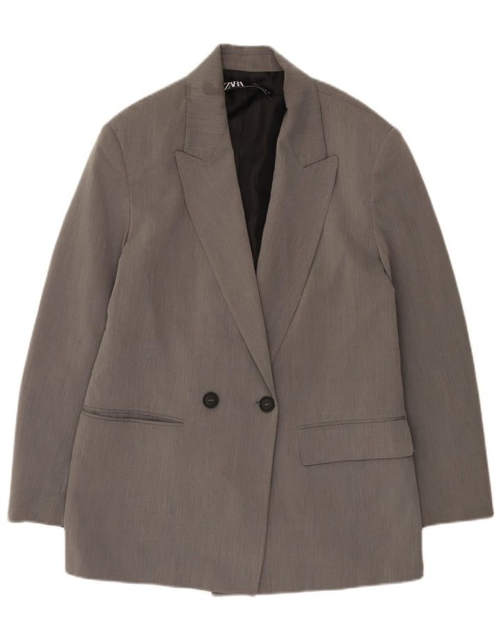 Zara Mujer Chaqueta Blazer Extragrande De Doble Botonadura UK 10 Small Gris