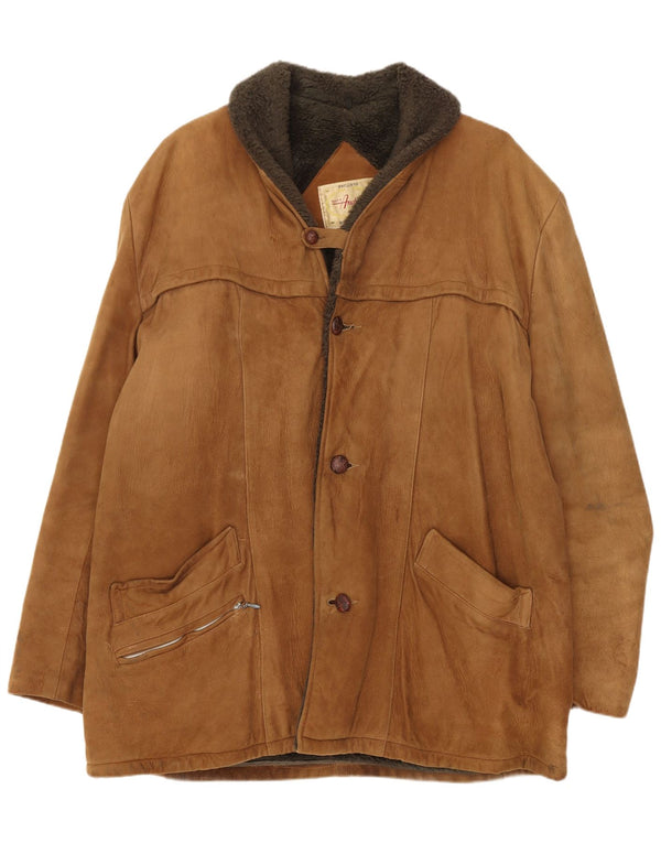 Vintage hombres shearling chaqueta Reino Unido 38 marrón medio