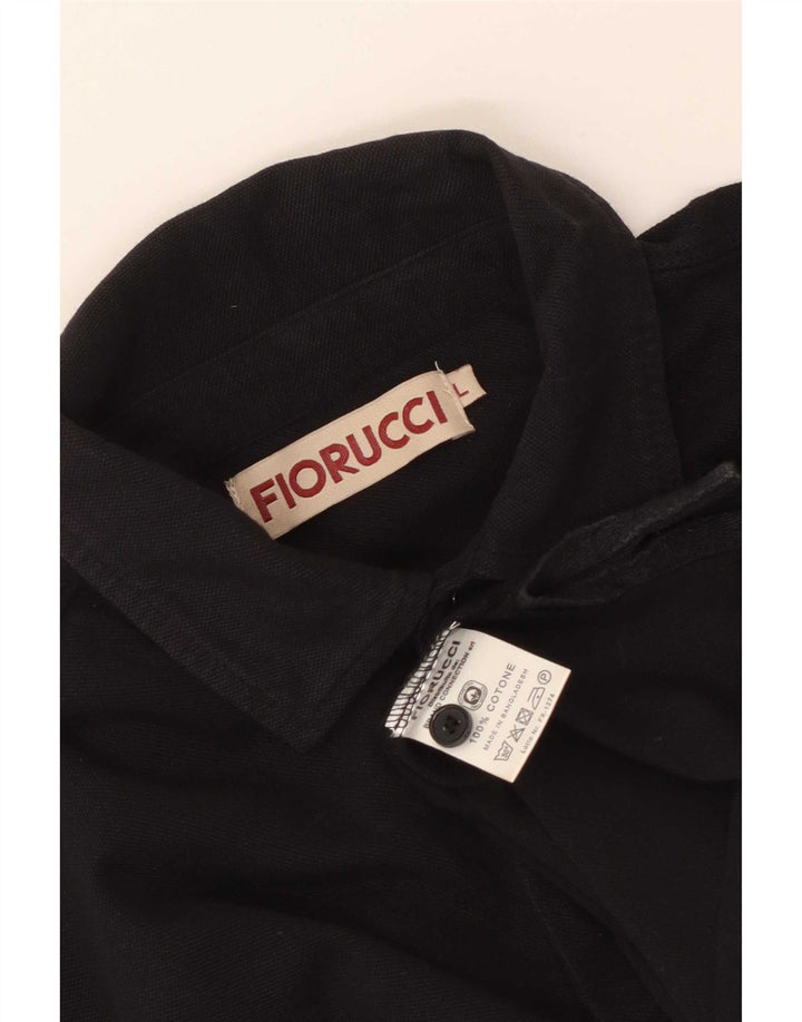 Fiorucci Polo para hombre grande de algodón negro