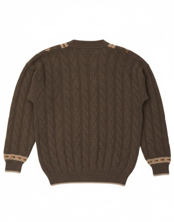 Noba 1950 Jersey con Cuello en V para Hombre IT 52 Large Caqui Lana geométrica