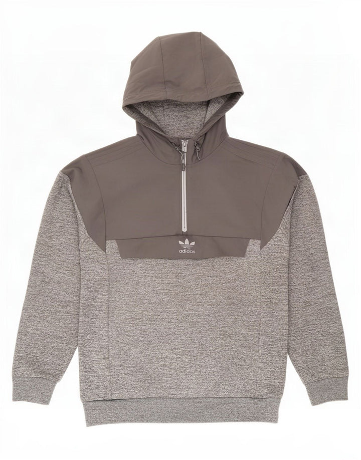 Adidas Hombre Sudadera Con Capucha Y Cuello Con Cremallera Gris Medio Poliéster Colorblock