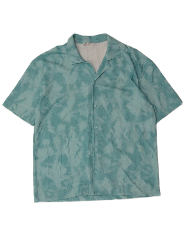 Zara Hombre Camisa Manga Corta Azul Medio Tie Dye
