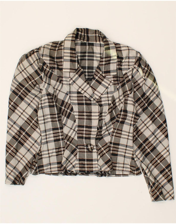 VINTAGE Womens Crop 1 Button Blazer Jacket UK 14 Medium Grey Check Vintage Vintage and Second-Hand Vintage from Messina Hembry 