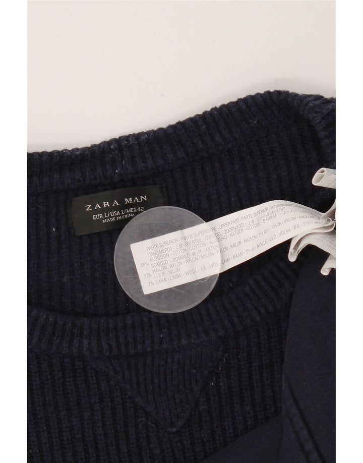 Zara Hombre Sudadera Jumper Large Azul Marino Algodón