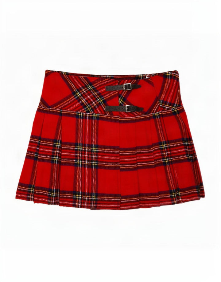 Vintage mujer mini falda envolvente EU 36 pequeño W32 rojo cuadros acrílico