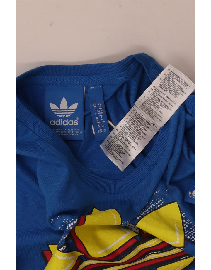Adidas Hombre Camiseta Gráfica Top Algodón Azul Medio
