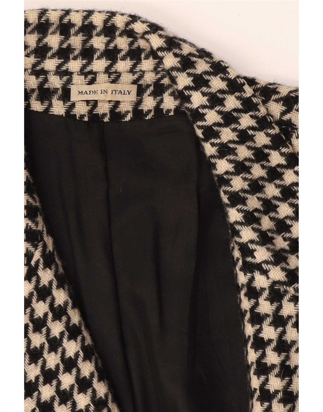 Vintage mujer 1 botón Blazer chaqueta Reino Unido 14 mediano negro Houndstooth