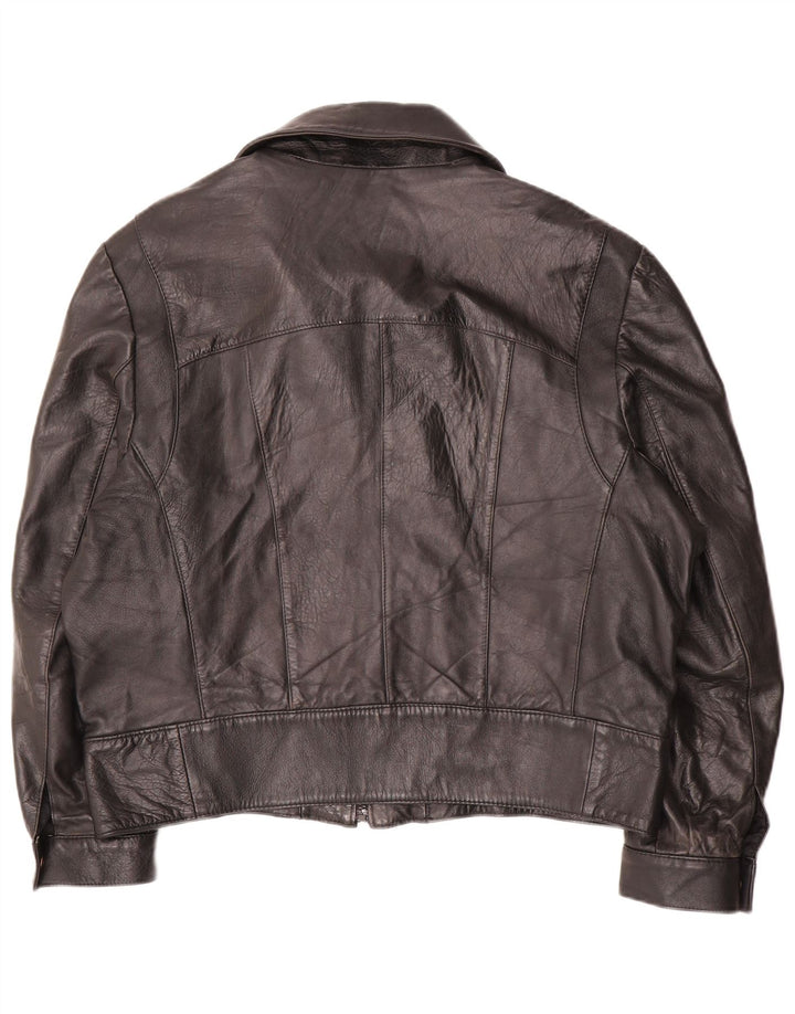 Chaqueta de cuero vintage para mujer de gran tamaño IT 50 XL Negro
