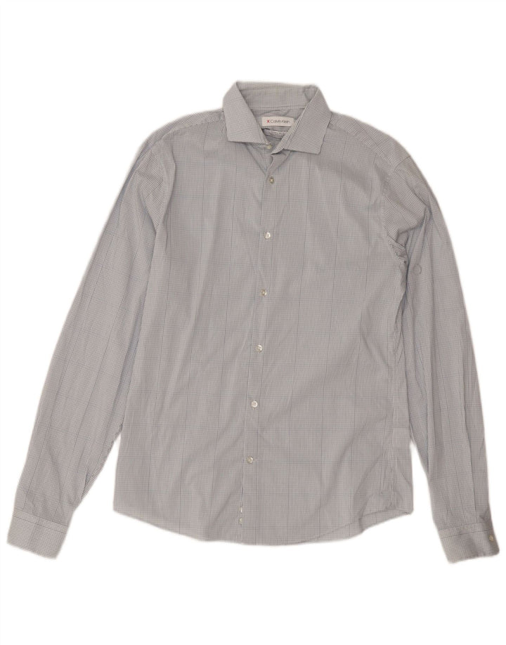 Calvin Klein Camisa extra slim fit para hombre Talla 15 Cuadros azules medianos