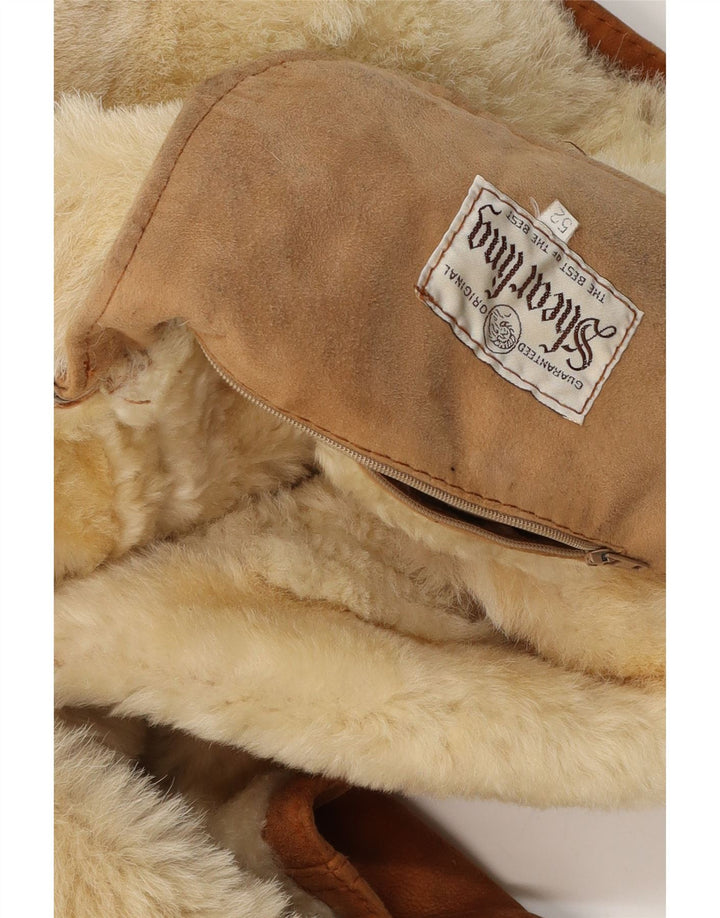 Chaqueta de piel de oveja vintage para hombre IT 52 XL Marrón Shearling