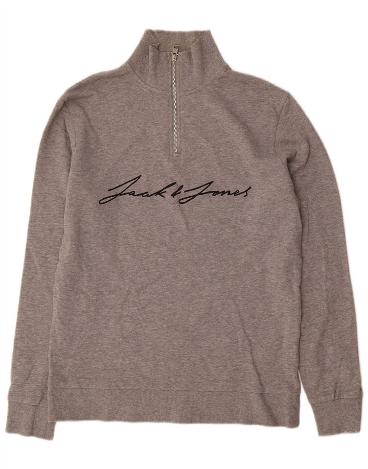 Jack & Jones Hombre Gráfico Zip Neck Sudadera Jumper Large Gris Moteado