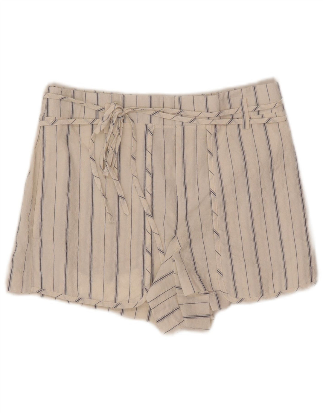 Zara Mujer Pantalones Cortos De Cintura Alta Pequeños W26 Blanco A Rayas