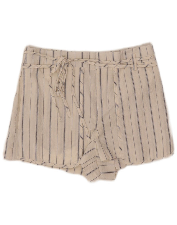 Zara Mujer Pantalones Cortos De Cintura Alta Pequeños W26 Blanco A Rayas