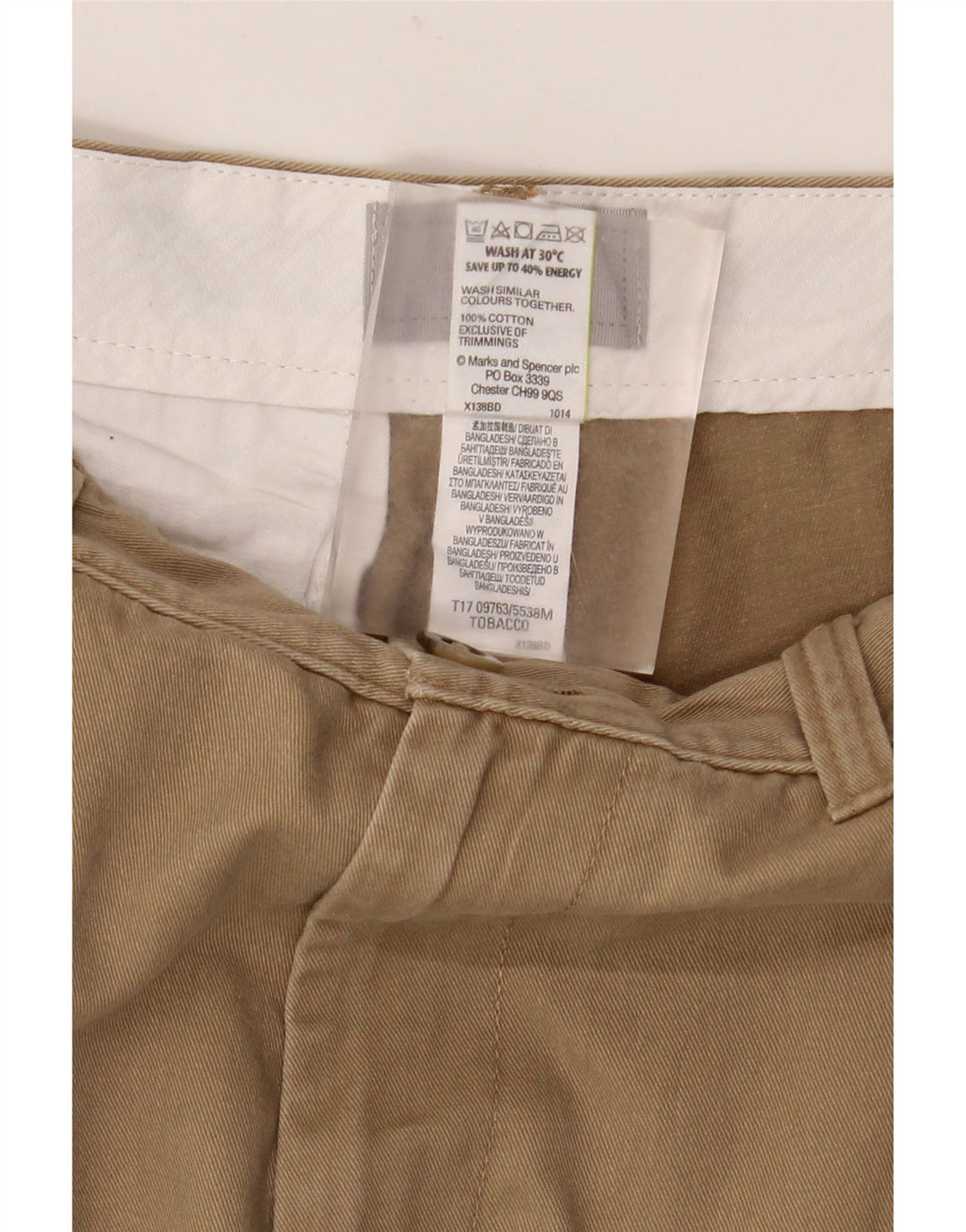 MARKS & SPENCER Pantalones Cortos Chino para Hombre W32 Marrón Medio Algodón