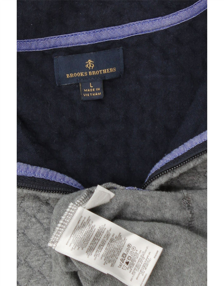Brooks Brothers Top con cuello y cremallera para hombre, manga larga, algodón gris grande