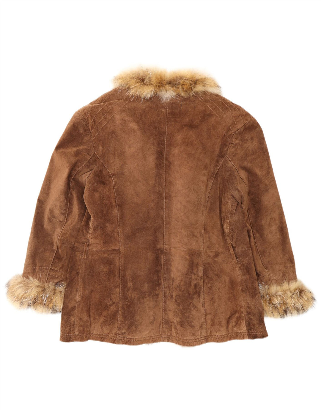 VINTAGE Chaqueta de ante abierta para mujer IT 46 Cuero marrón grande