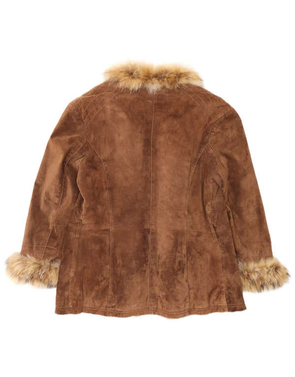 VINTAGE Chaqueta de ante abierta para mujer IT 46 Cuero marrón grande