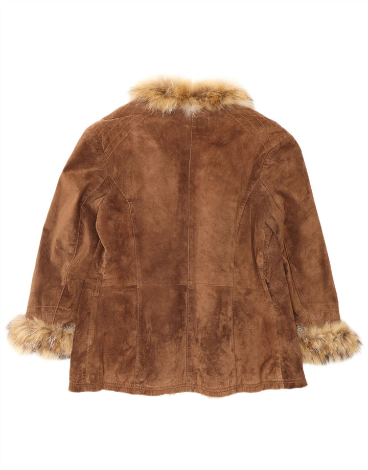 VINTAGE Chaqueta de ante abierta para mujer IT 46 Cuero marrón grande