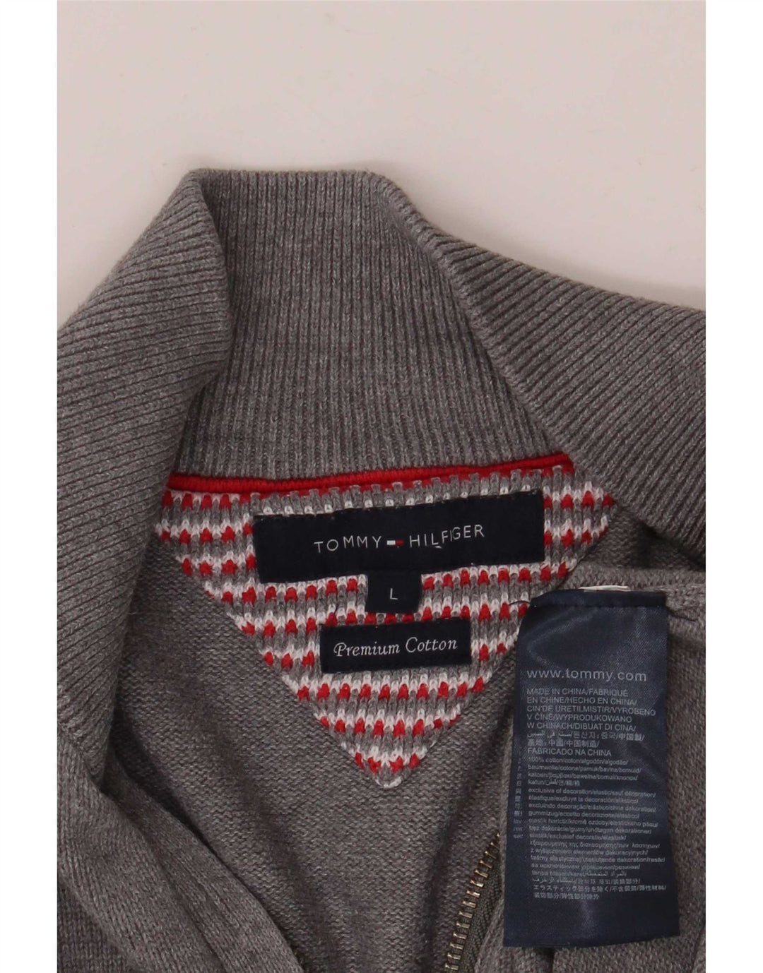 Tommy Hilfiger Jersey con cuello y cremallera para hombre, suéter grande de algodón gris