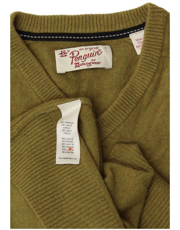PENGUIN Suéter tipo jersey con cuello en V para mujer UK 40 Large Khaki Lambswool