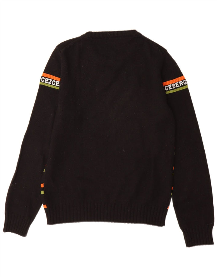 Iceberg Hombre Gráfico Cuello Redondo Jersey Suéter Pequeño Lana A Rayas Negras