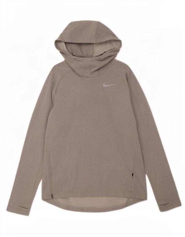 Nike Mens Dri Fit Hooded Top Long Sleeve Medium Grey Flecked Polyester