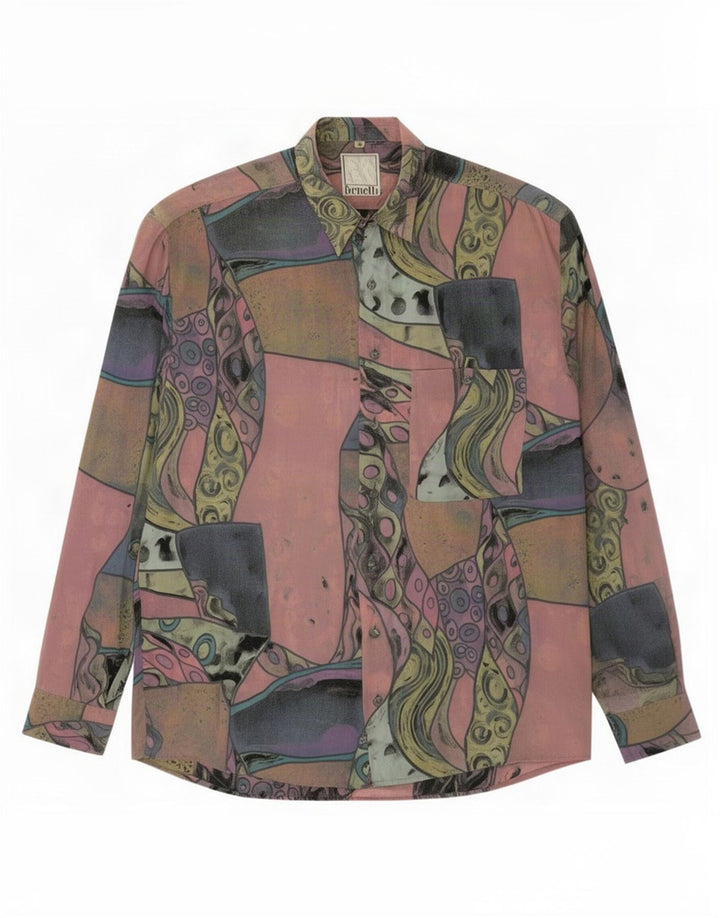 Benetti - Camisa con estampado abstracto para hombre, talla 39, mediana, multicolor