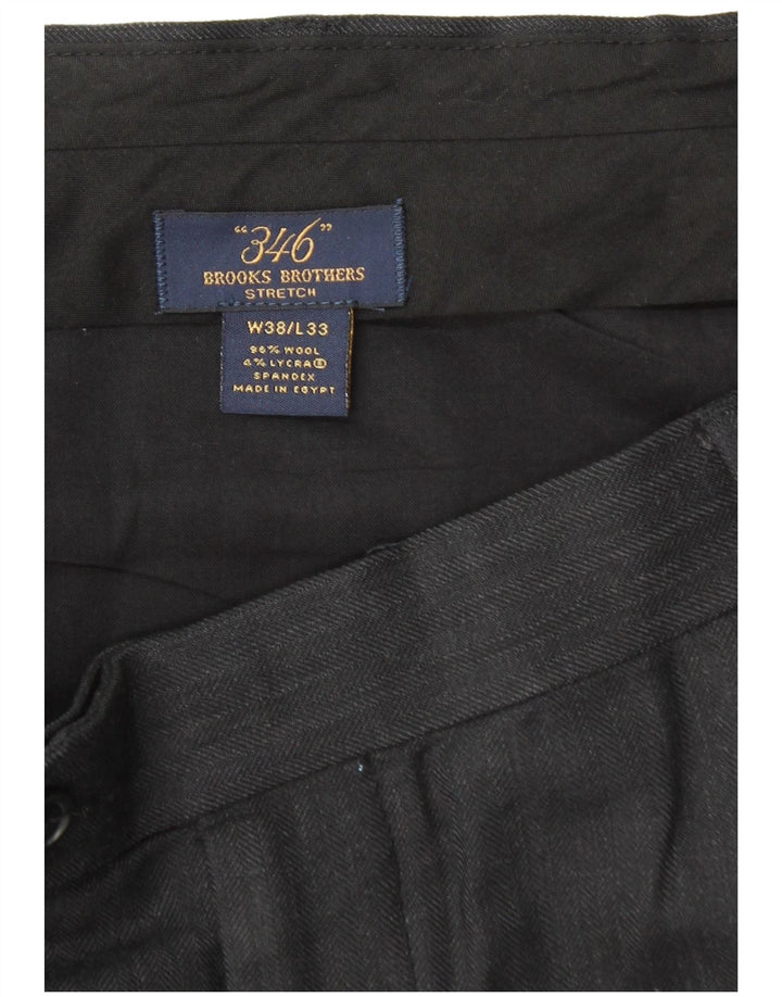 BROOKS BROTHERS Pantalón de traje con pinzas 346 para hombre W38 L33 Lana negra