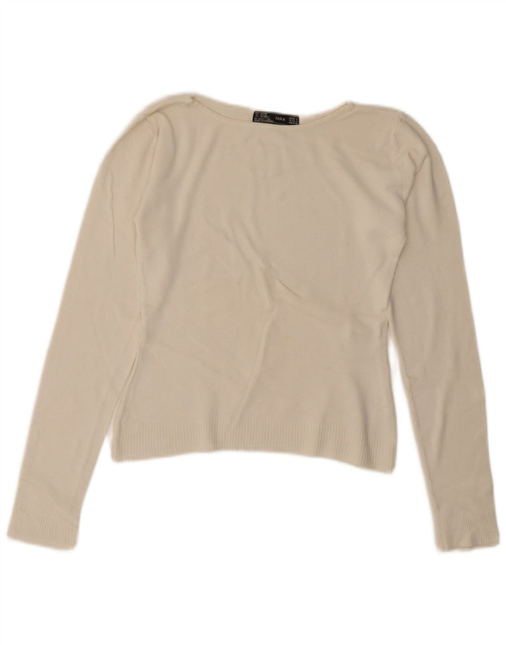 Zara Mujer Crop Top Manga Larga UK 44 Grande Rayón Blanco Roto