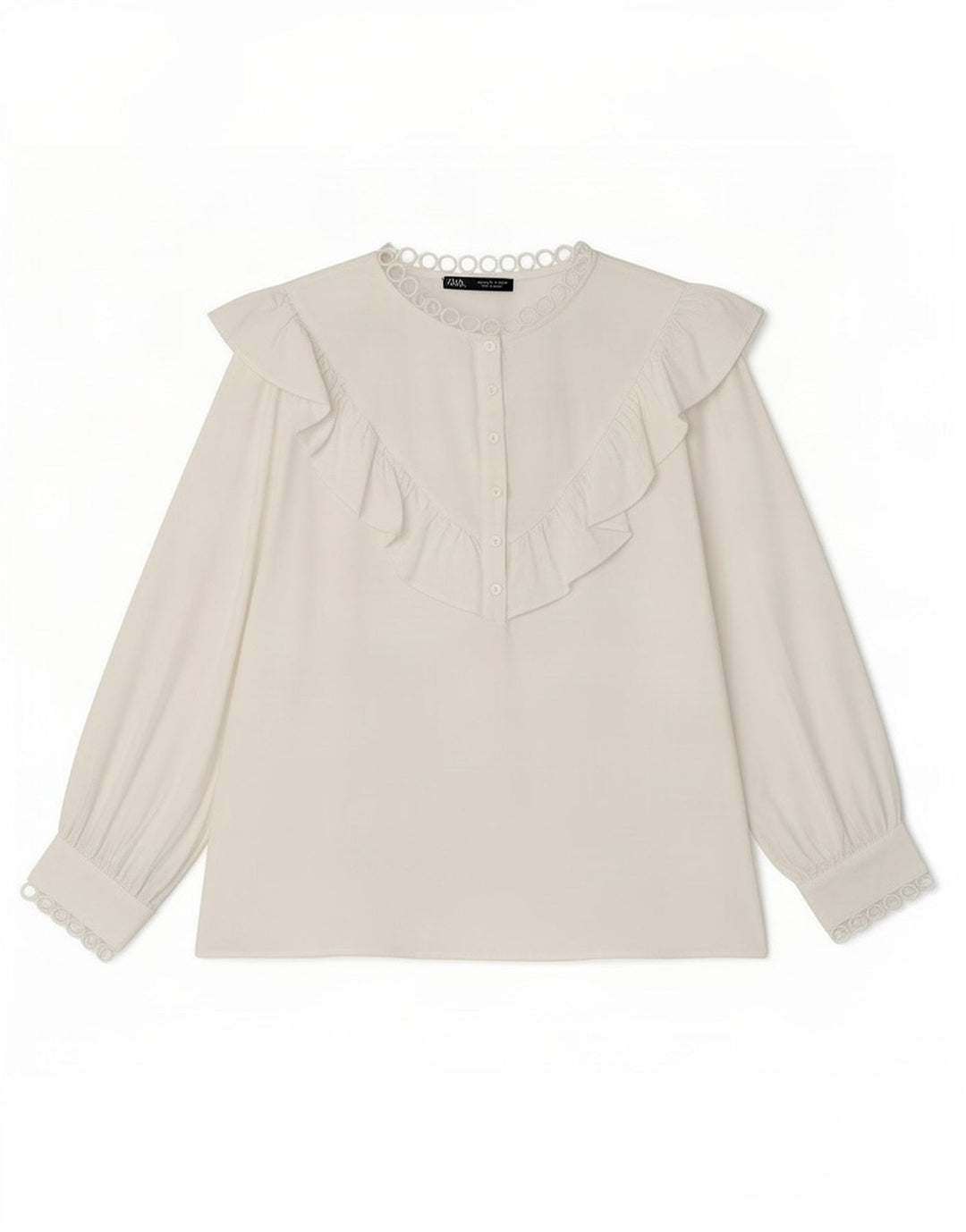 Zara Mujer Blusa Manga 3/4 Top UK 46 Grande Poliéster Blanco