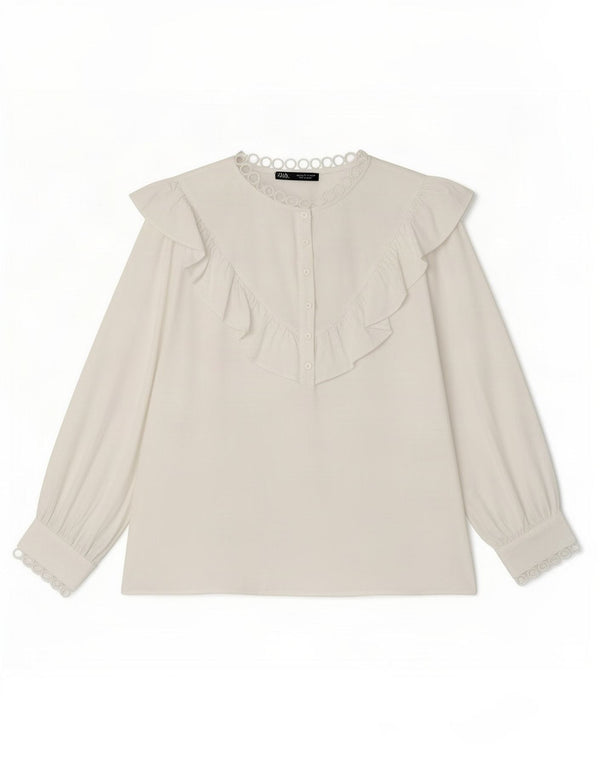Zara Womens 3/4 Sleeve Blouse Top UK 16 Large White Polyester