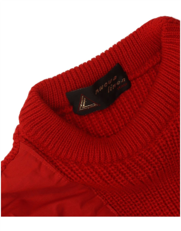 Vintage hombres cuello redondo jersey suéter medio rojo colorblock