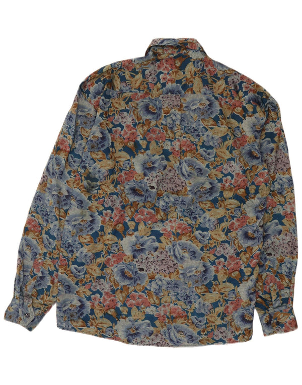 Vintage hombres camisa holgada pequeña viscosa floral multicolor