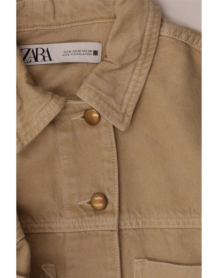 Zara Mujer Crop Denim Chaqueta UK 44 Medio Beige