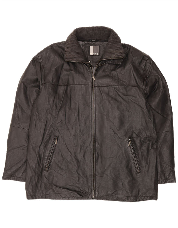 HENRY MORELL Chaqueta de cuero para hombre UK 42 XL Cuero negro
