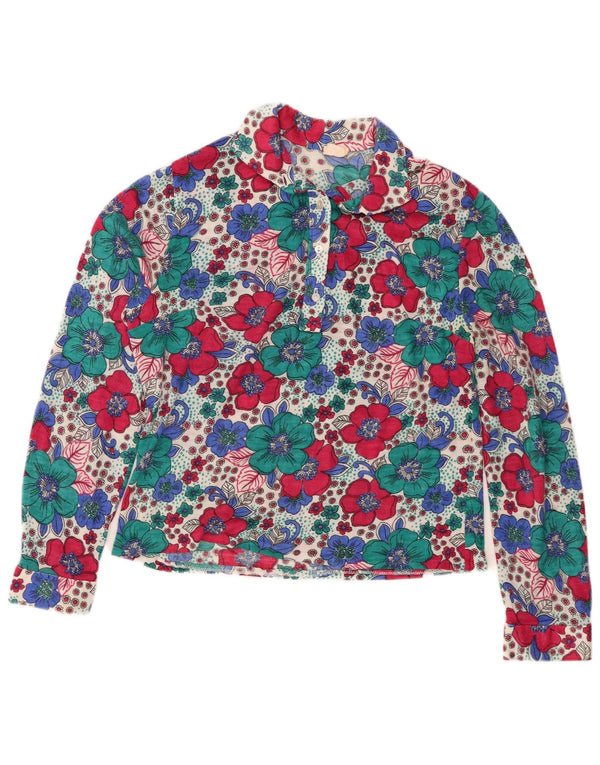 Blusa vintage de manga larga para mujer UK 46 Grande Multicolor Floral
