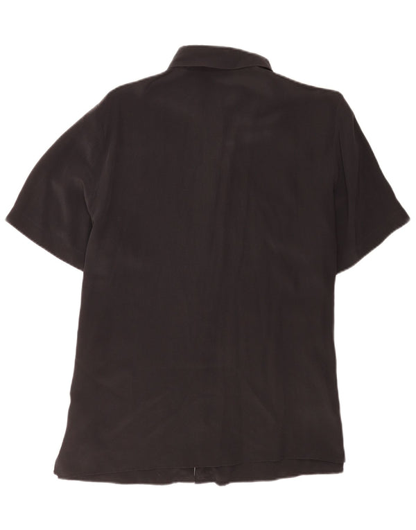 Vintage mujer manga corta camisa regular EU 40 seda negra mediana