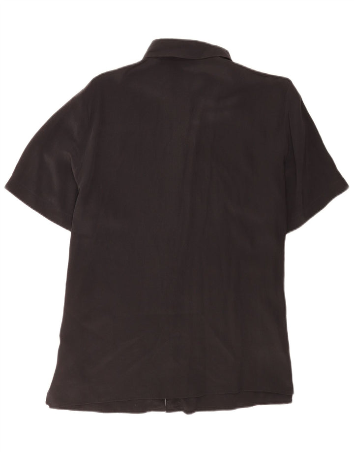 Vintage mujer manga corta camisa regular EU 40 seda negra mediana