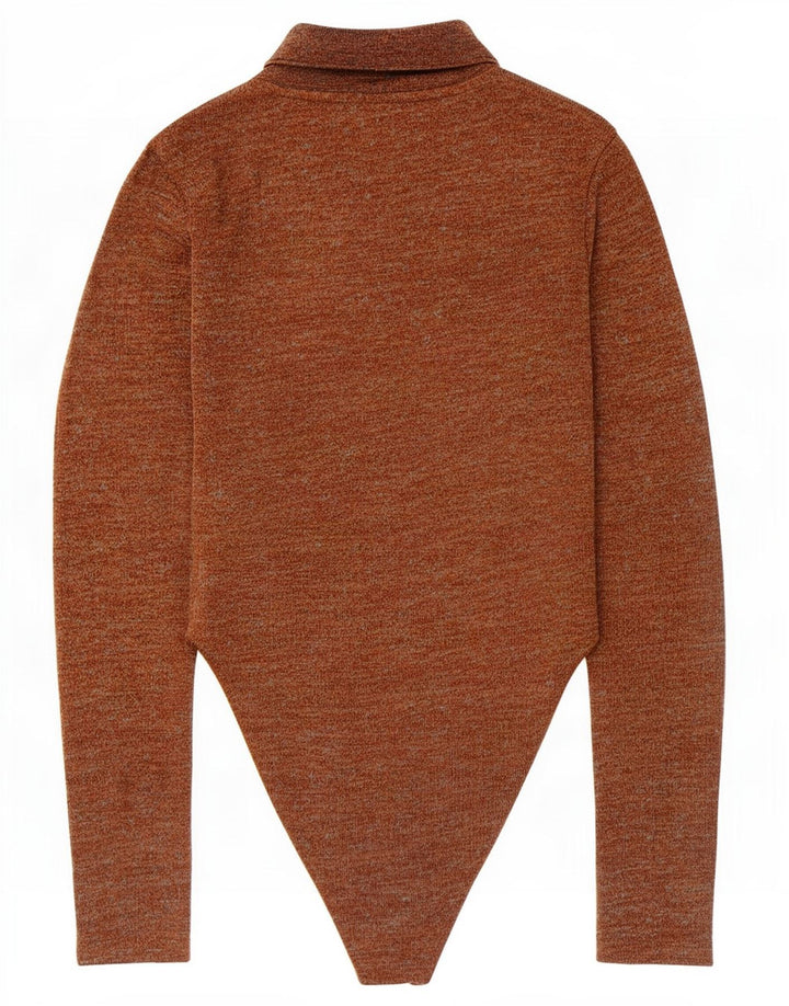 Zara Body Manga Larga Mujer UK 8 Small Marrón Poliéster Moteado