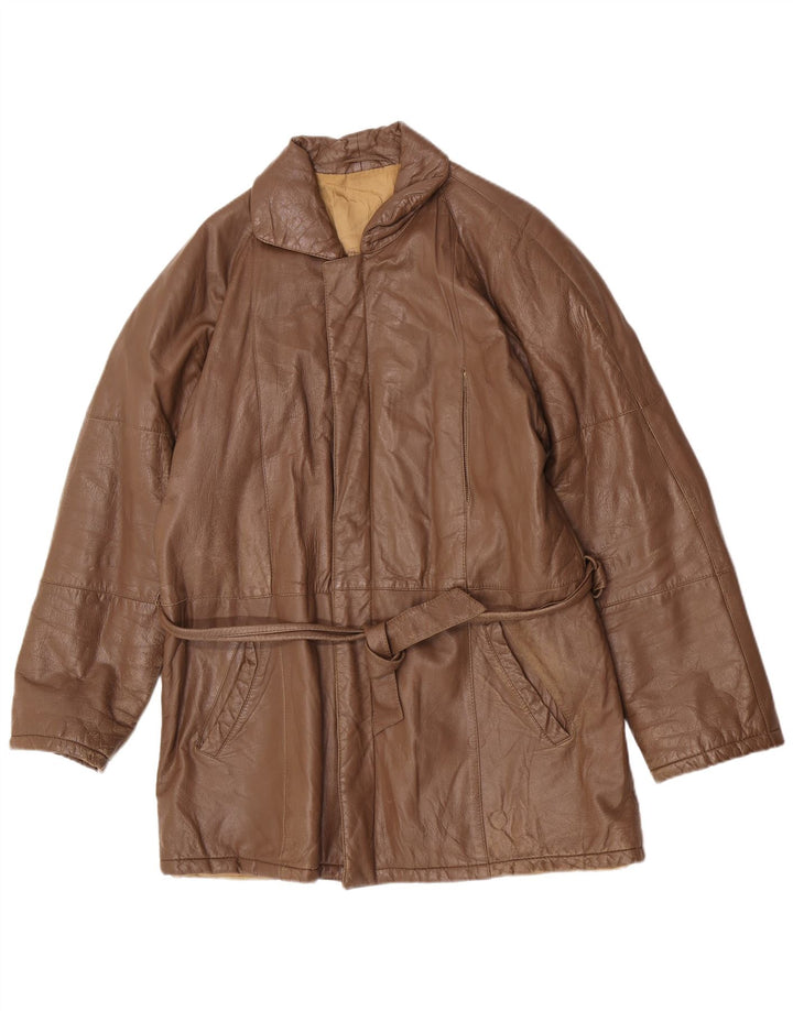 Vintage hombres clásico ajuste chaqueta de cuero Reino Unido 40 marrón grande