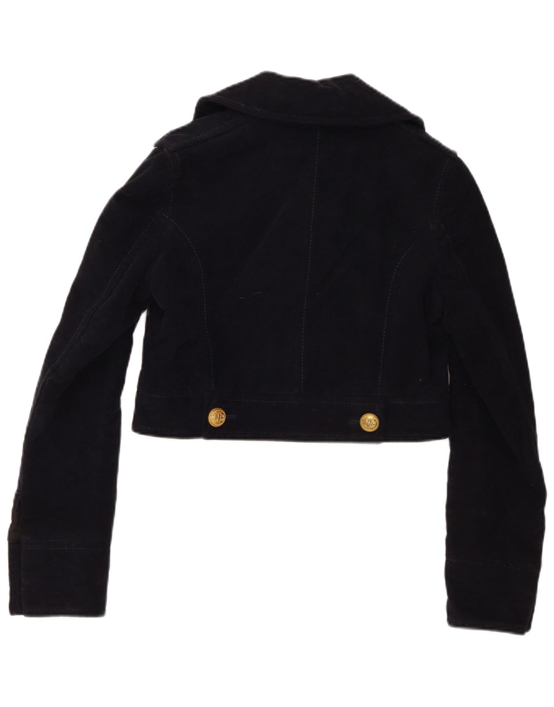 Zara Mujer Crop Chaqueta Bomber De Doble Botonadura UK 6 XS Azul Marino Algodón