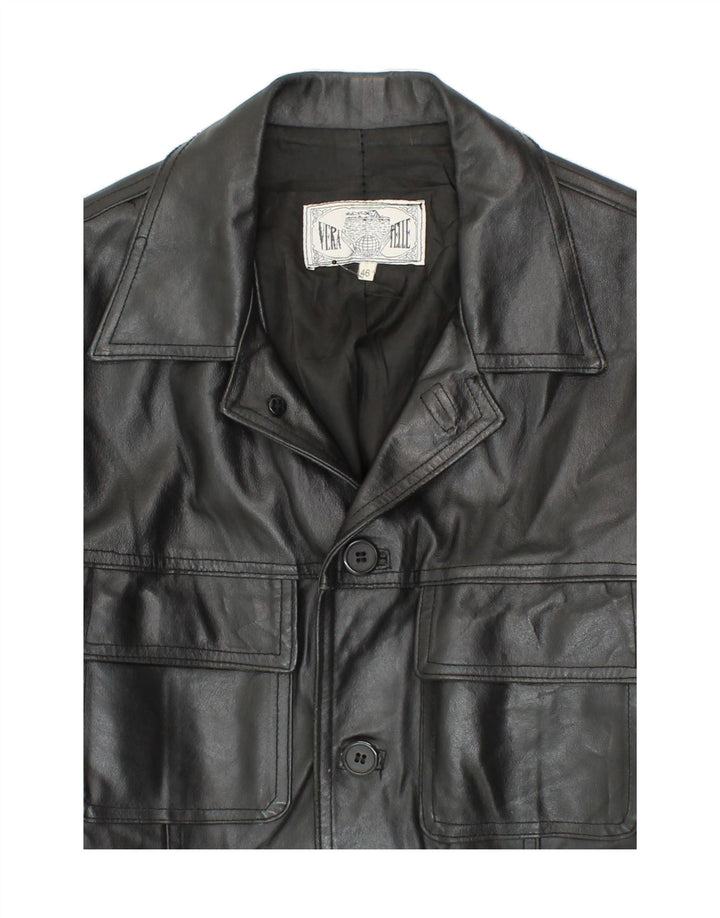 VINTAGE Mens Leather Jacket IT 46 Small Black Leather Vintage Vintage and Second-Hand Vintage from Messina Hembry 